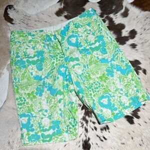 Lilly Pulitzer Size 2 Shorts Green Blue Lions Cotton The Chipper Short 1448